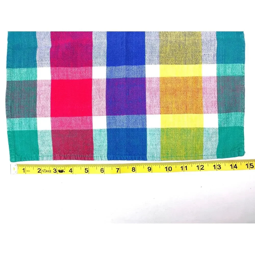Hand Woven Linen Blend Napkins Set 3 Multicolor Plaid Cotton Table Linens India